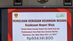 Kedes Cinnongtabi Wajo, Andi Tune Kembalikan Uang Hasil Korupsi Rp. 934 Juta, Didakwa 1 Tahun Penjara Denda Rp. 50 Juta