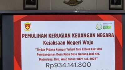 Kedes Cinnongtabi Wajo, Andi Tune Kembalikan Uang Hasil Korupsi Rp. 934 Juta, Didakwa 1 Tahun Penjara Denda Rp. 50 Juta